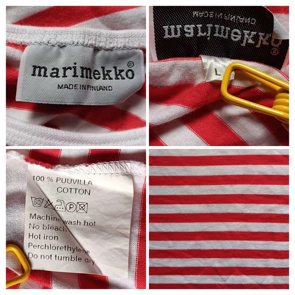 NWOT VTG Marimekko "Tasaraita" Red and White Striped Short Sleeve Cotton T-Shirt - Picture 5 of 5